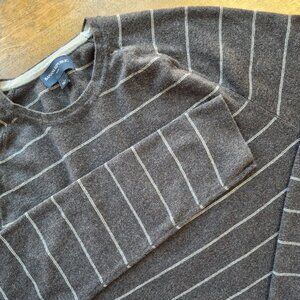 Banana Republic Mens Crewneck Sweater Brown Cream Stripe 100% Cotton Sz L Slim